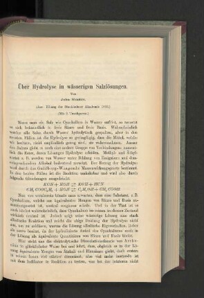 Über Hydrolyse in wässerigen Salzlösungen.