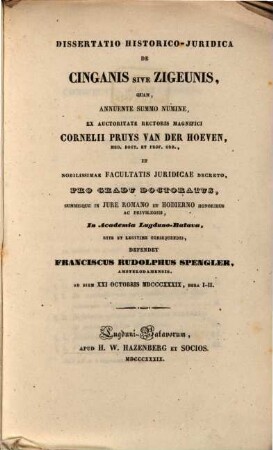 Dissertatio historico-iuridica de Cinganis sive Zigeunis