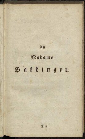 An Madame Baldinger.