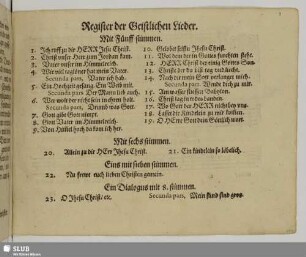 Register der Geistlichen Lieder.