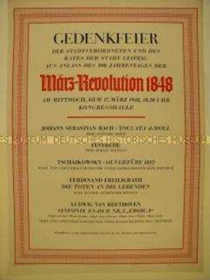 Maueranschlag mit Ankündigung einer Gedenkfeier der Stadt Leipzig aus Anlass des 100. Jahrestages der März-Revolution 1848