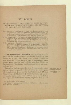XVIe leçon Le mouvement des esprits dans la première moitié du XVIIe siècle. - Les lettres, les arts et les sciences