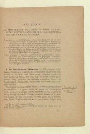 XVIe leçon Le mouvement des esprits dans la première moitié du XVIIe siècle. - Les lettres, les arts et les sciences