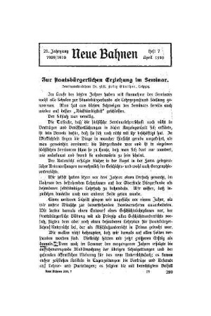 Zur staatsbürgerlichen Erziehung im Seminar