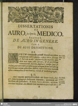 Sectio I. De Auro in Genere