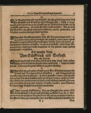 Der neundte Titul. Von Schiffbruch und Seefund