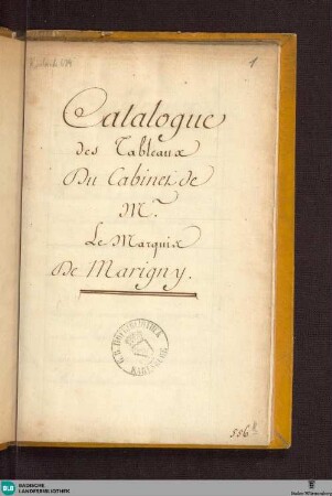 10: Catalogue des tableaux du cabinet de M. le Marquis de Marigny - Cod. Karlsruhe 674