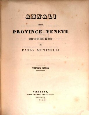Annali delle province Venete dall'anno 1801 al 1840 : Volume unico