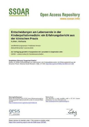 Entscheidungen am Lebensende in der Kinderpalliativmedizin: ein Erfahrungsbericht aus der klinischen Praxis