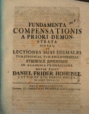 Fundamenta compensationis a priori demonstrata