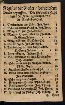 Register der Gebet/ so in diesem Buche begriffen ...