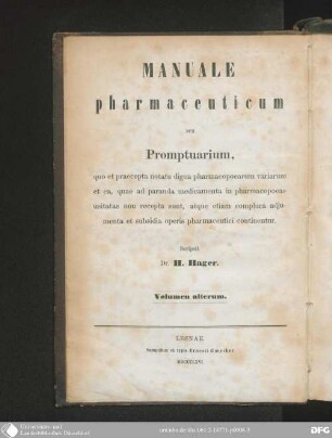 Vol. alterum: Adjumenta varia chemica et pharmaceutica atque Subsidia ad parandas Aquas minerales
