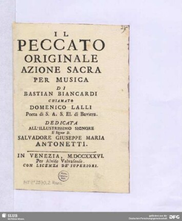 Il Peccato Originale Azione Sacra Per Musica