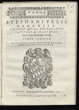 Stephano Felis: Mottettorum cum quinque vocibus. Liber tertius. Tenor