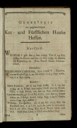 Genealogie des gegenwärtigen Kur- und Fürstlichen Hauses Hessen