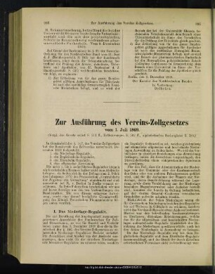 Zur Ausführung des Vereins-Zollgesetzes vom 1. Juli 1869