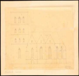 St. Katharina, Osnabrück: Durchzeichnung: Perspektivische Seitenansicht, Maßstabsleiste (Hannov. Fuß)