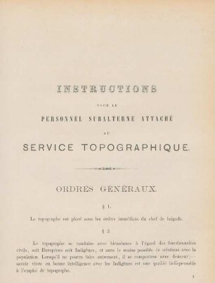 Instructions pour le personnel subalterne attaché au Service Topographique