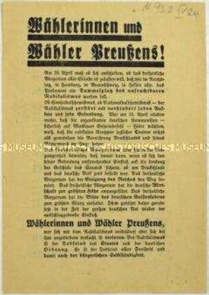 Aufruf der Deutschen Staatspartei zur preußischen Landtagswahl 1932