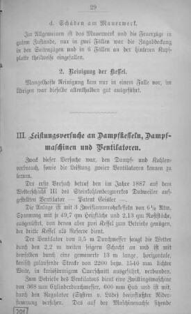 III. Leistungsversuche an Dampfkesseln, Dampfmaschinen und Ventilatoren