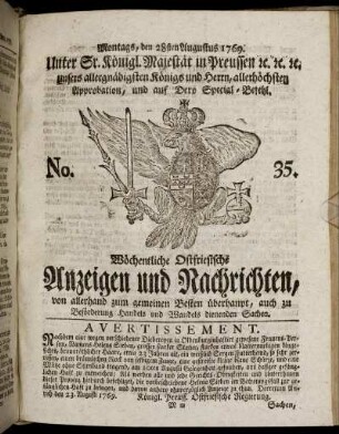 No. 35. Montags, den 28ten Augustus 1769.