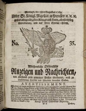 No. 35. Montags, den 28ten Augustus 1769.