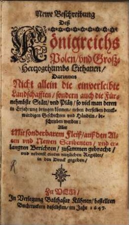 Newe Beschreibung deß Königreichs Polen und Großherzogthumbs Lithauen