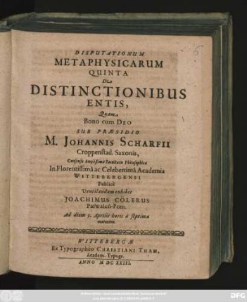 Disputationum Metaphysicarum Quinta De Distinctionibus Entis,