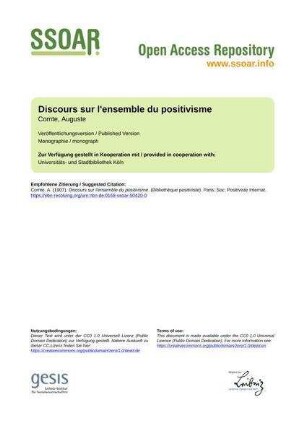 Discours sur l'ensemble du positivisme