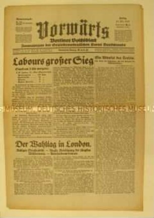 Zentralorgan der SPD "Vorwärts" zum Wahlsieg der britischen Labour-Party