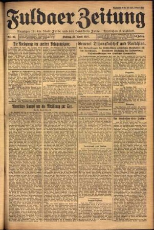 Ausgabe vom Freitag, den 22. April 1927.