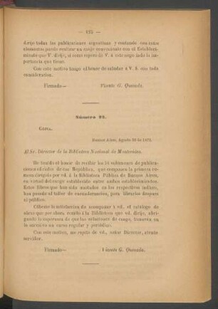 Número 23. : [Carta al Sr. Director de la Biblioteca Nacional de Montevideo, Buenos Aires, Agosto 26 de 1872.]