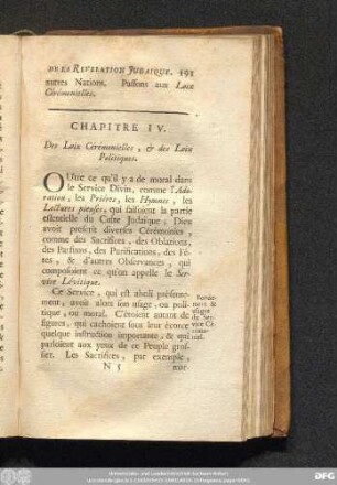Chapitre IV. Des Loix Cérémonielles, & des Loix Politiques.