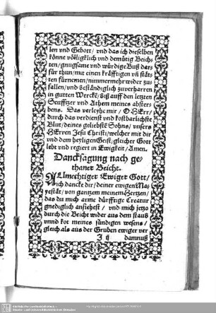 Dancksagung nach gethaner Beicht