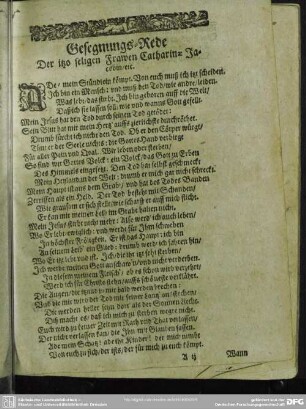 Gesegnungs-Rede Der itzo seligen Frawen Catharin- Jacobin, [et]c.