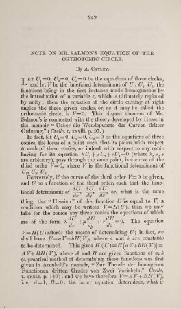 Note on Mr. Salomon's equation of the orthotomic circle.