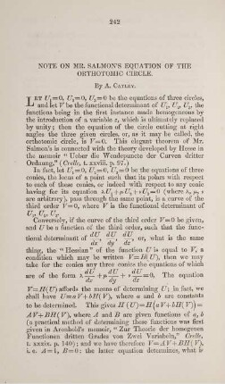 Note on Mr. Salomon's equation of the orthotomic circle.