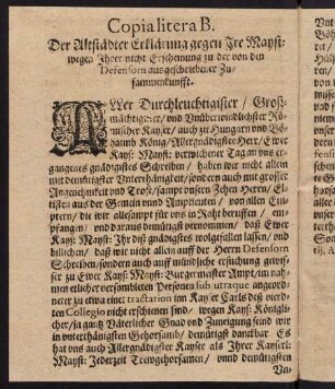 G1v-G2r, Copia litera B. Der Altstädter Erklärung gegen Ire Mayst. wegen Ihrer nicht Erscheinung...