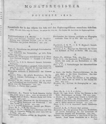 Monatsregister vom November 1825