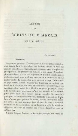 Lettre aux écrivains francais du XIXe siècle