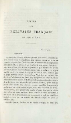 Lettre aux écrivains francais du XIXe siècle