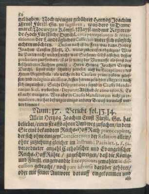 Num: 17. Bericht. fol. 13. 14.