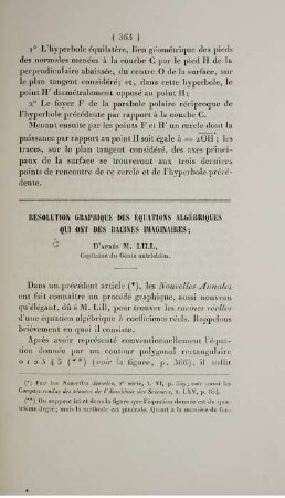 Résolution graphique des équations algébriques qui ont des racines imaginaires.