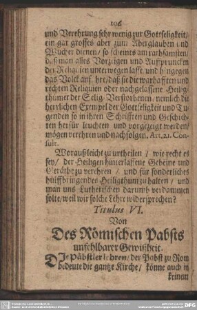 Titulus VI. Von Des Römischen Pabstes unfehlbarer Gewißheit