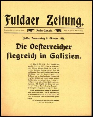 Zweite Ausgabe vom Donnerstag, den 08. Oktober 1914.