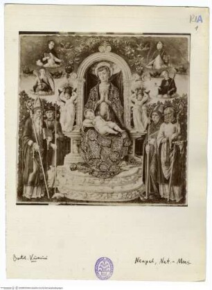 Thronende Madonna das Kind anbetend und Heiligen