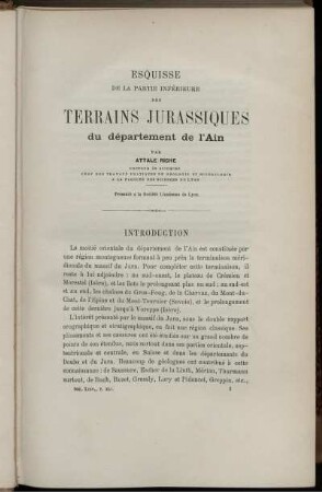 Esquisse De La Partie Inférieure Des Terrains Jurassiques du département de l'Ain