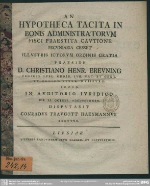 An Hypotheca Tacita In Bonis Administratorum Fisci Praestita Cautione Pecuniaria Cesset ...