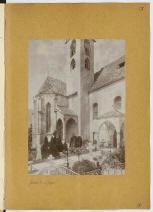 Alte Pfarrkirche, Bozen-Gries: Außenansicht (aus: Skizzen- und Fotoalbum 13)