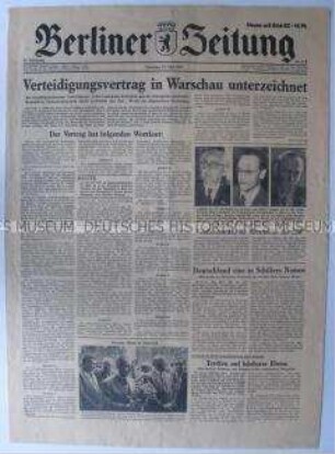 Tageszeitung "Berliner Zeitung" zur Unterzeichnung des Warschauer Vertrages